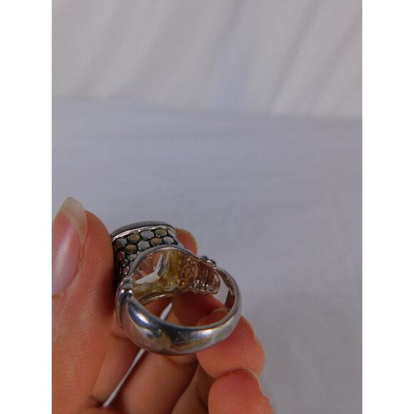 Statement Sterling Silver Ring Large Cushion Cut Clear Stone Womens Size 8 Jewel - Picture 7 of 11